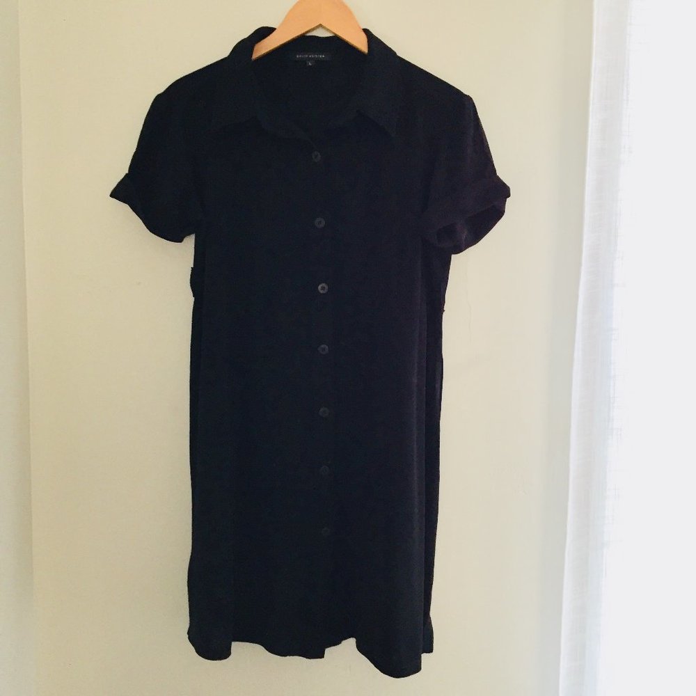 David Meister Black Short Sleeve Button Front Dress Size Large